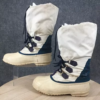 Vintage Sorel Boots Womens 9 Free Style Snow Winter Mid White Blue Wool Liner • $52.49