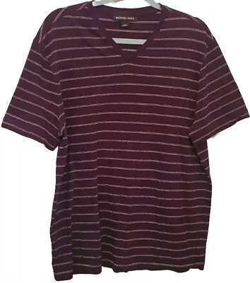 Michael Kors Mens Maroon Striped V-neck T-shirt Large Short Sleeve Soft  • $12