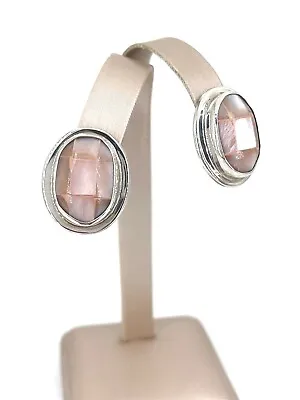 Vintage .925 Mexican Sterling Silver & Pink Quartz Button Post Earrings • $42