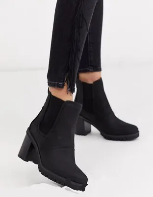 EUC UGG Hazel Waterproof Suede Boots Chunky Heel  Chelsea Black Women's US 9.5 • $81.99