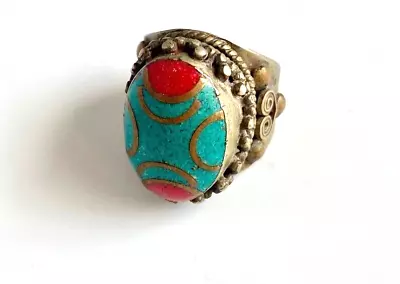 Old Vintage Handcrafted Berber Tribal Ring Turquoise Stone Unisex Size 7 • $39.99