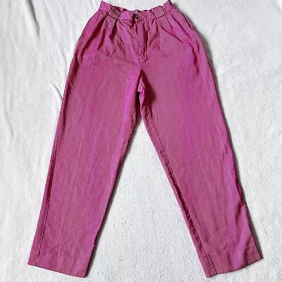 Vtg ESPRIT Pleated Cotton Pants Pinstriped High Waist 80’s Tapered Leg Sz 11 /12 • $25