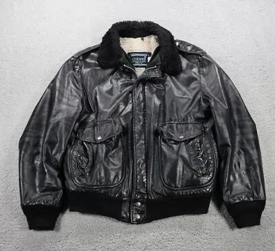 VINTAGE Cooper Leather Jacket Mens 42 Black G-1 Style Sherpa Bomber Distressed • $89.99