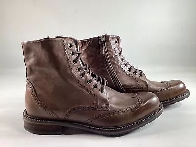 Mens Johnston And Murphy Dark Tan Italian Calfskin Lofting Wingtip Boots NEW • $139.99