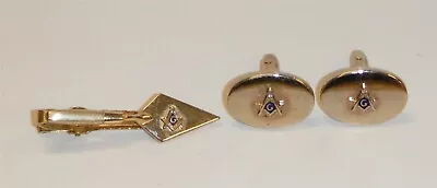 Men's Masonic Cuff Link & Tie Clip Set - Gold Colored Mason's D74 • $19.99