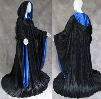 Velvet Robe Halloween Hooded Wizard Medieval Renaissance Cloak Line With Sleeves • $47.49