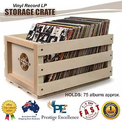 Crosley Rustic Wooden Vinyl Record LP Storage Crate Natural Hold Up To 75 Albums • $63.55