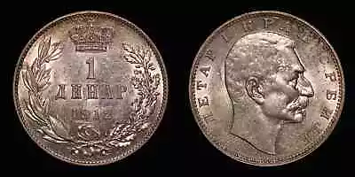 SERBIA 1912 One 1 Dinar - Petar I Silver Coin KM# 25 • $4.99