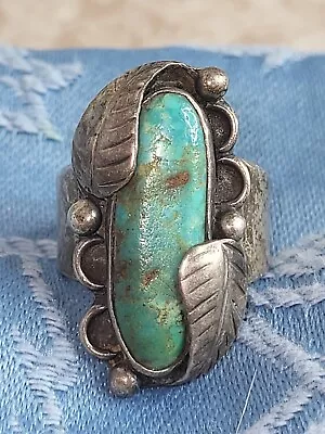 VINTAGE~Navajo Silver Two Feather Sterling Turquoise Women's Ring-Sz 8 • $11.50