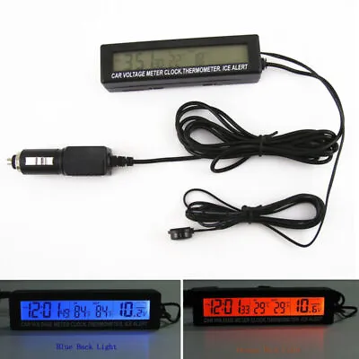 1x Car Digital Voltmeter Thermometer Clock Ice Alert Gauge Orange&Bule Backlight • $20.60