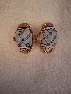 Vintage Small Hinged Egg Shaped Enameled Pill Box • $12