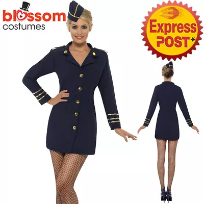 CA924 Navy Blue Flight Attendant Air Hostess Pilot 60s 70s Fancy Uniform Costume • $35.94