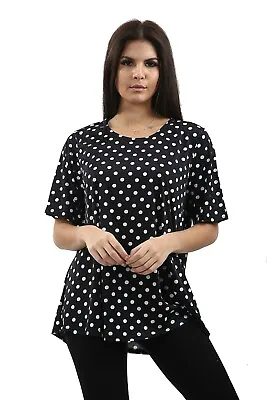 £6.99 • Buy Ladies Round Neck Polka Dot T-Top UK Plus Sizes 12-26 Loose Baggy Boho Spots