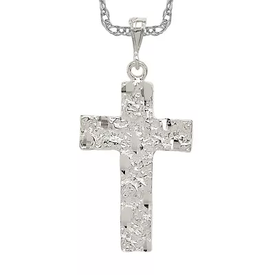 925 Sterling Silver Nugget Holy Cross Necklace Religious Pendant Jesus Christ... • $169