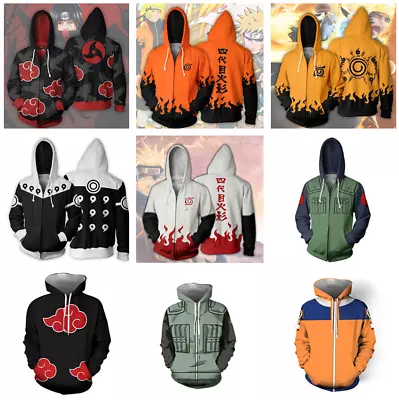 Naruto Casual Zip Hoodie Sasuke Kakashi Akatsuki For UK Men's Sweatshirts 2024 • £22.20