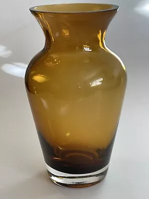 Hand Blown Murano Style Dark Amber Art Glass Vase 6.5 H Mid-Century Modern • $30