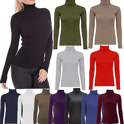 £8.68 • Buy Womens Ladies High Roll Polo Neck Knit Ribbed Top  Jumper Polo Top