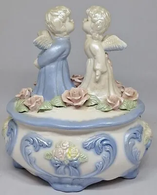 Beautiful Vintage Angel Music Box Hand-painted Porcelain Musical Trinket 9” Cb • $28.58