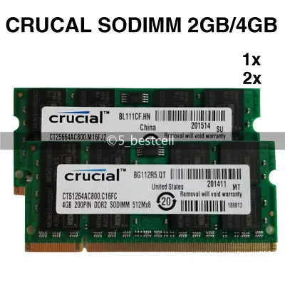 £7.19 • Buy Crucial 2GB/4GB/8GB DDR2 PC2-6400 800 MHz 200pin Laptop SODIMM Memory Ram LOT