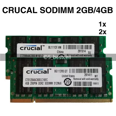 £9.59 • Buy Crucial 2GB/4GB/8GB DDR2 PC2-6400 800 MHz 200pin Laptop SODIMM Memory Ram LOT