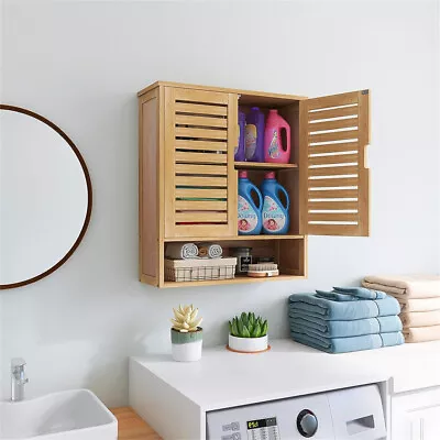 Bamboo Bathroom Wall Cabinet Utility Storage Organizer For Kitchen Laundry Room  • $77.96