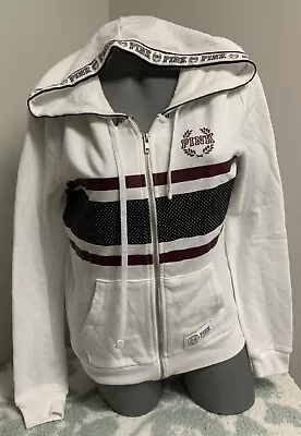 Victoria's Secret PINK ~Perfect Zip Hoodie~ White Red/Black Stripe Sz M Or L • $39.50