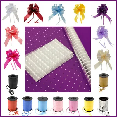 £0.99 • Buy White Dot Cellophane Gift Wrap + Free Ribbon / Bow Birthday Fathers Day Hamper 