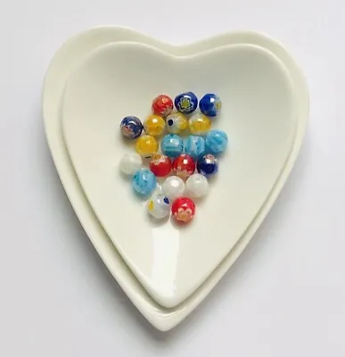 Stunning Multicoloured Round  Faceted Millefiori Glass Handmade Beads 6mm 20 Pcs • £1.99
