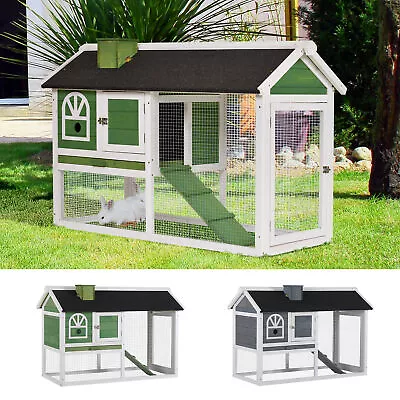 Rabbit Hutch Wood Bunny Cage For Outdoor Indoor W/ Pull Out Tray Run Box Ramp • £91.99