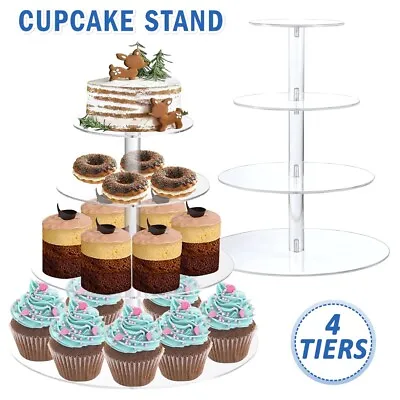 Clear Acrylic Round Cupcake Stand Display Wedding&Party 4 Tier Holder Christmas • £13.99