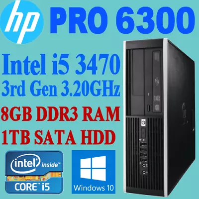 HP PRO 6300 SFF Core I5-3470 3.20GHz 8GB 1TB DVDRW DESKTOP PC WIN-10 PRO 8300 • $89