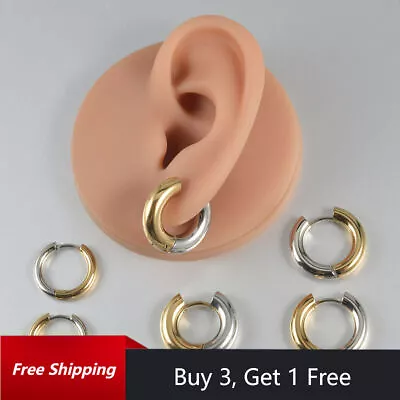 PAIR Men Women Thick Huggie Hoop Earrings Fake Ear Plug Stainless Steel Piercing • £2.75