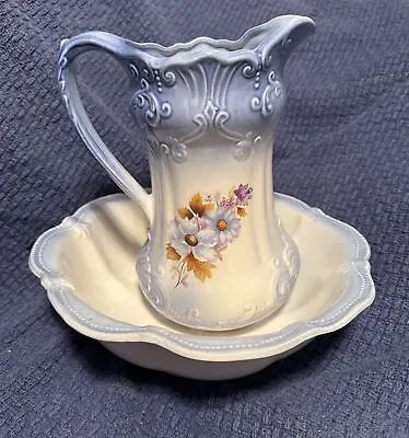 Vintage Ceramic 8.5” Floral Pitcher With Basin  • $9