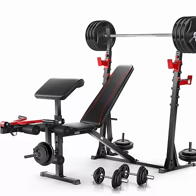 900LBS Adjustable Olympic Weight Bench Set W/Squat Rack Full Body Exercise Home~ • $168.99