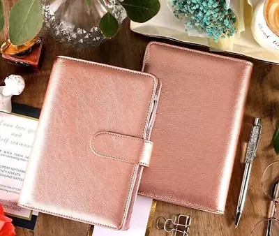 A6 Notebook Binder Cover - 6 Ring Mini PU Leather Binder Cover - ROSE GOLD • $16.99