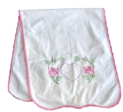 Vintage Table Runner Embroidered Heart Rose  Crochet Lace Doily Valentine • $0.99