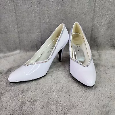 Womens White Ellie Shoes 8400 4 Inch Heel B Width Pump Crystal AB Size 13 • $59.99