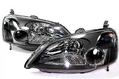 For 01-03 Honda Civic ES EM 2 Door JDM Black Headlights W/ Chrome Reflector  • $100