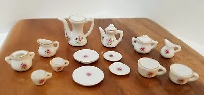 Vintage Miniature Porcelain Tea Set 17 Piece Roses With Gold Trim • $16.99