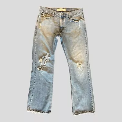 Levis 527 Jeans Mens 34x32 Low Rise Boot Cut Destroyed Light Wash #0411ED • $20.28