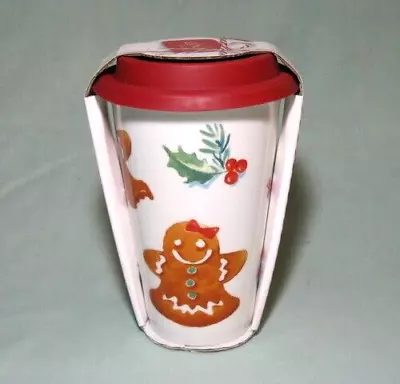 NEW Lenox Ceramic Thermal Travel Mug W/ Silicone Lid Christmas Gingerbread Men • £14.24