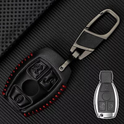 PU Leather Car Key Fob Chain Case Cover 3 Buttons For Mercedes Benz SL SLK GL • $7.82