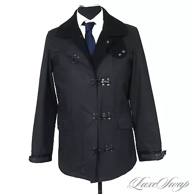 #1 MENSWEAR Nom De Guerre Japan Black Waxed Leather Cuff Flannel Pea Coat L #2 • $26