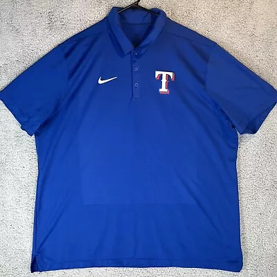 Texas Rangers Polo Shirt XXL 2XL Blue Baseball MLB Nike Dri Fit Logo Swoosh Mens • $27.88
