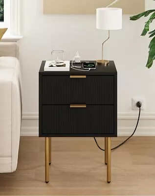 Masupu Nightstand With Charging StationMid-Century Modern Bedside Table With 2 • $66.49