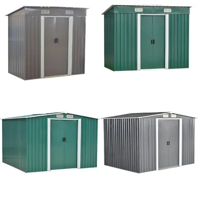 New Metal Garden Shed Storage Sheds Heavy Duty Outdoor Green Grey FREE Base • £199.99