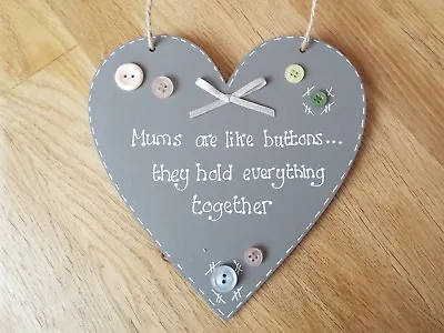 Mums Are Like Buttons Grey Heart Sign Plaque Mum Nan Gift Shabby Chic Sign • £5.99