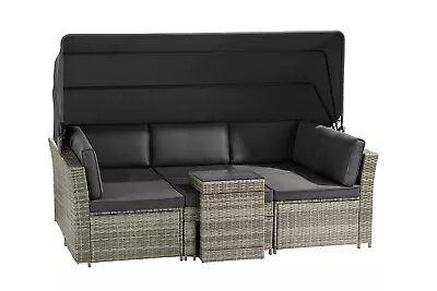 Garden Gear Rattan Furniture Daybed & Table Set Canopy Outdoor Sofa Patio Seater • £679.99