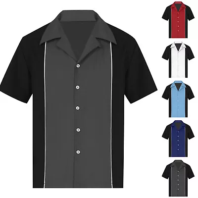 Men's Hawaiian Vintage Bowling Shirts Short Sleeve Daily Tops Summer Beach Shirt • £12
