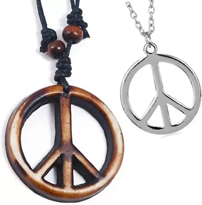 Peace Sign Necklace - Hippie Pendants (2 Pc) Bohemian Gypsy Adjustable Necklaces • $12.95